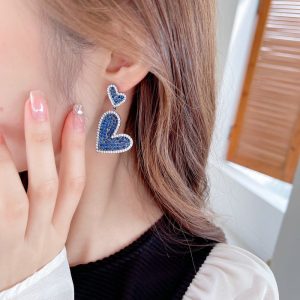 blue heart dangle stud earrings
