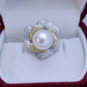 freshwater cultured white pearl rings for women